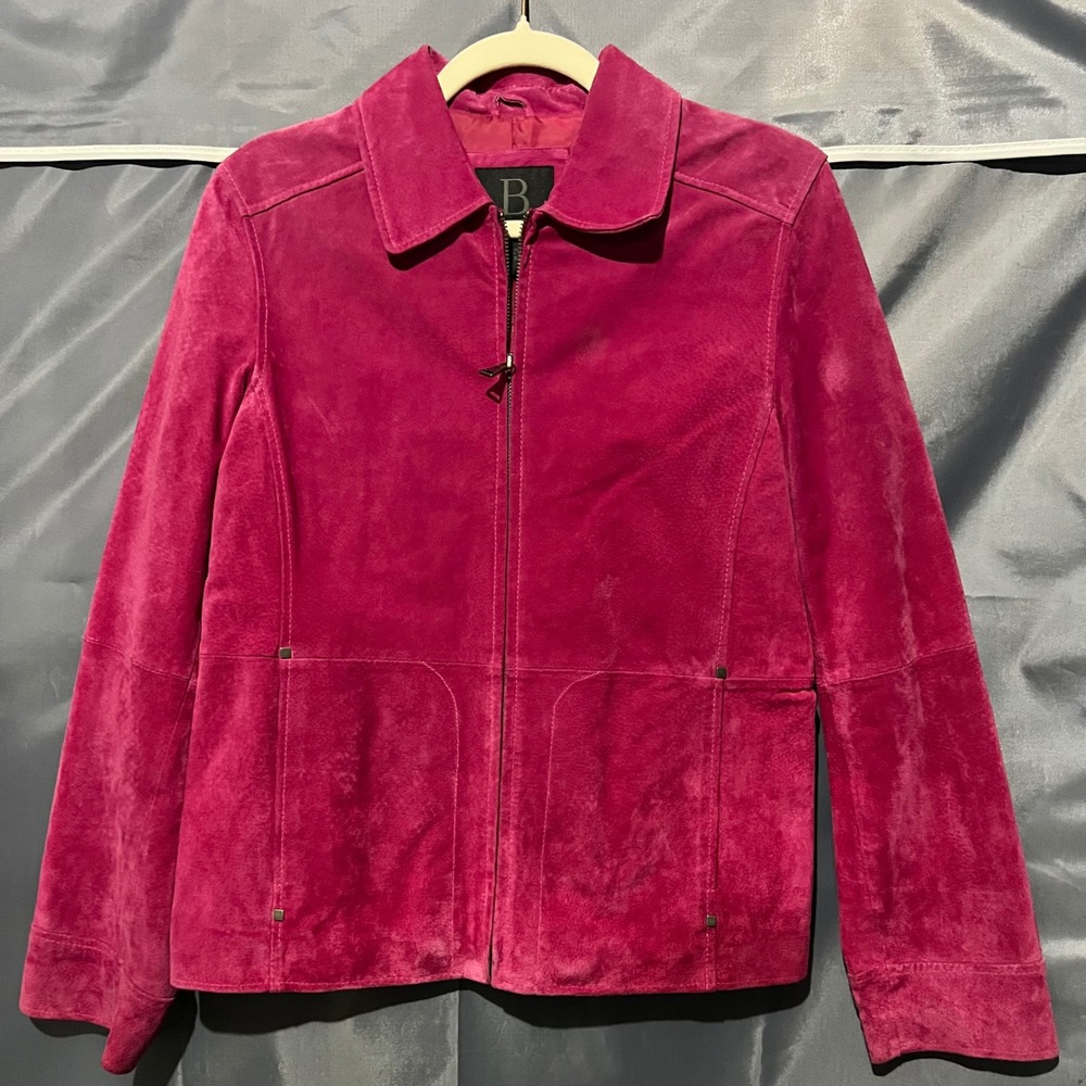By Bernardo Hot Pink Genuine Leather Suede Zip Up Jacket Small Magenta FQ2101